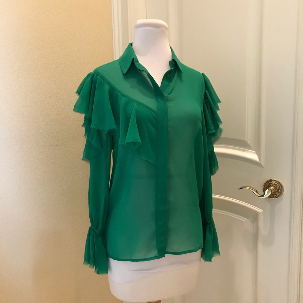 ASOS Kelly green cold shoulder blouse